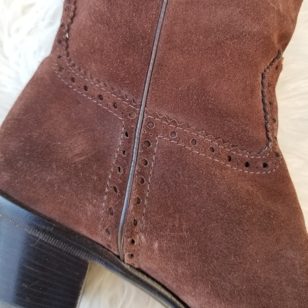 Gucci Suede Brogue Perforated High Boots Brown Sz 8.5 - Picture 9 of 16